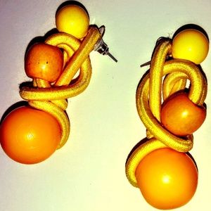 Yellow Elastic Cord Ear Ornament with Pierced Stud